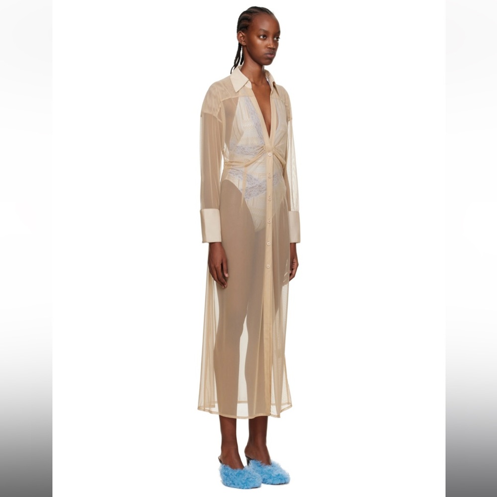 SSENSE Vaillant sheer tan nude midi shirt dress coverup